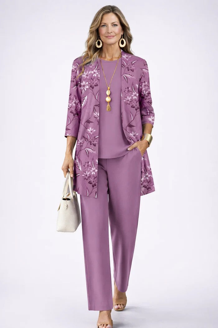 Giota | Three Piece Printed Cardigan Pant Set