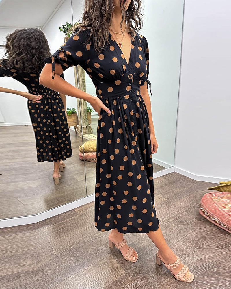 Janis | V Neck Polka Dot Midi Dress