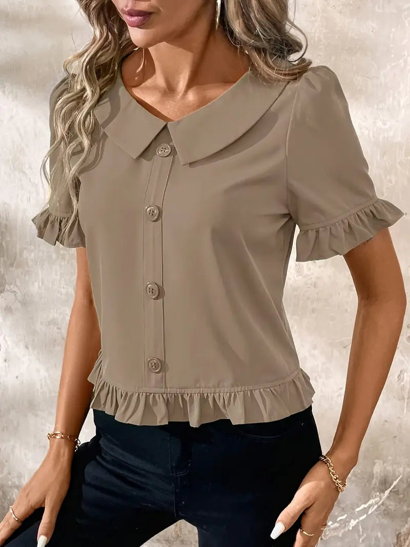 Foteini - Peter Pan Collar Short Sleeve Blouse