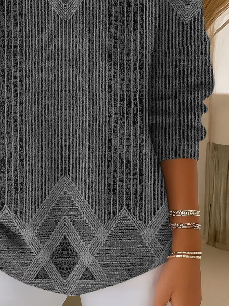 Danita | Vertical Stripe Print Top with Geometric Design