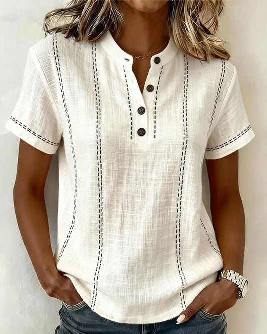 Vanessia | Blouse Short Sleeve Button Neck Top