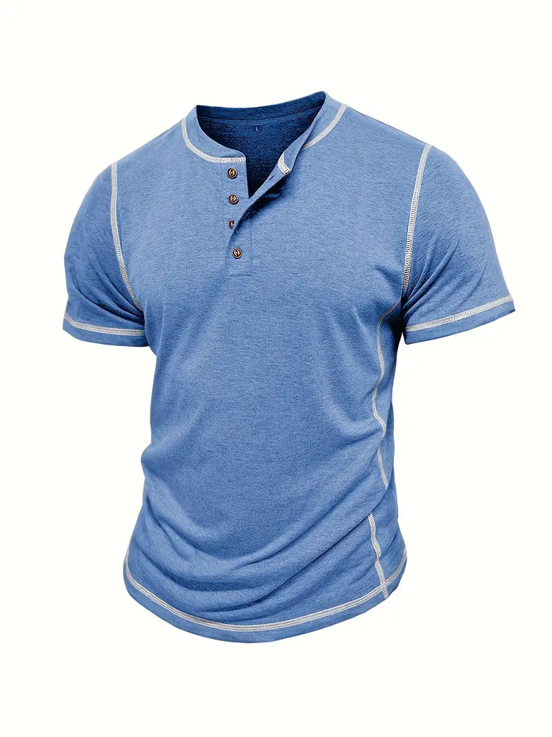 Orazio | Henley Short Sleeve Contrast Stitch Shirt