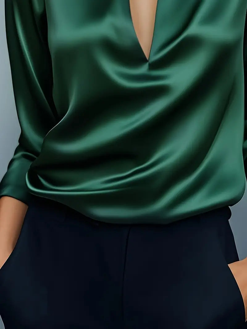 Lianyandra | V-Neck Satin Blouse in Light Pink