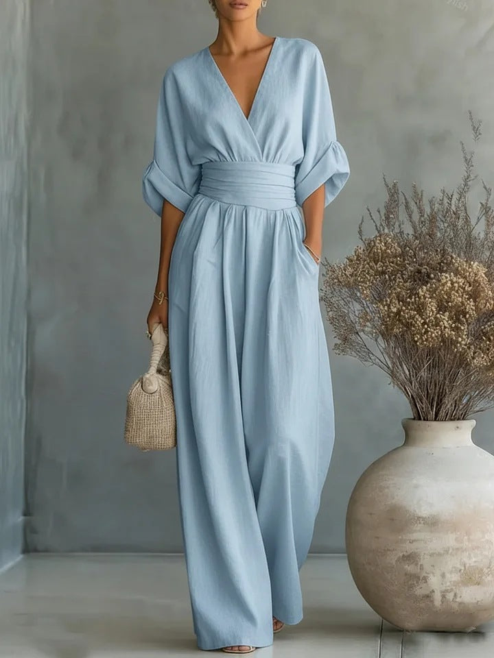 Lumamark | Elegant V-Neck Wide-Leg Jumpsuit
