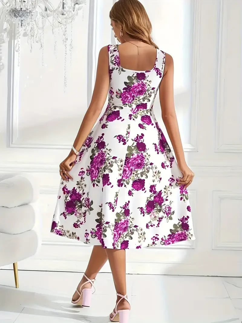 Nikolina | Sleeveless Floral A-Line Midi Dress