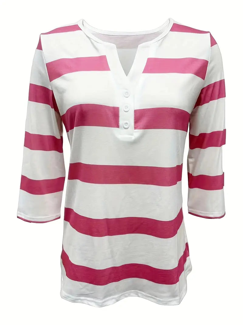 Dakota | Striped V-Neck Three-Quarter Sleeve Top