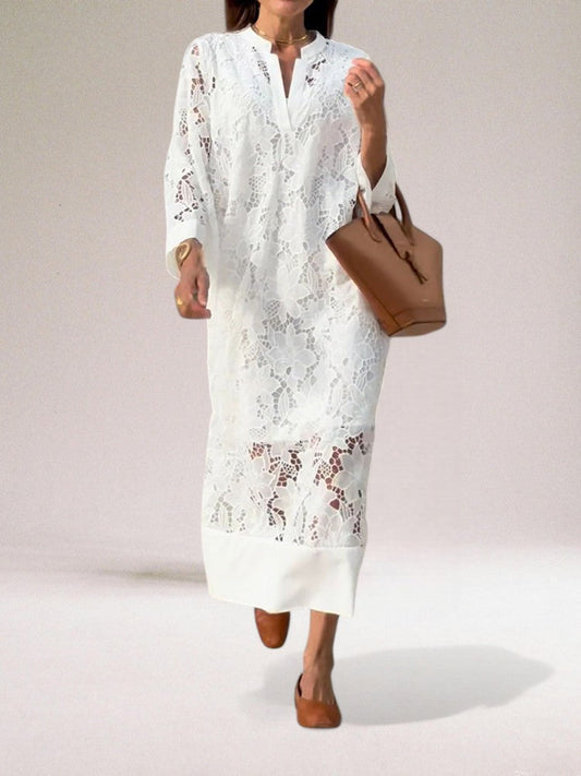 Hafina | Lace V-Neck Three-Quarter Sleeve Dress