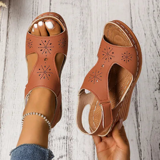 Setia | Wedge Sandals With Floral Cutout Design
