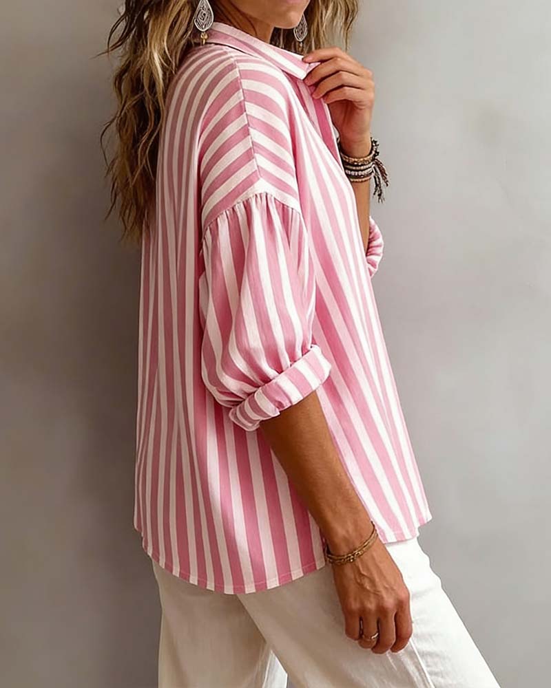 Jessy | Striped Collared Relaxed Fit Blouse