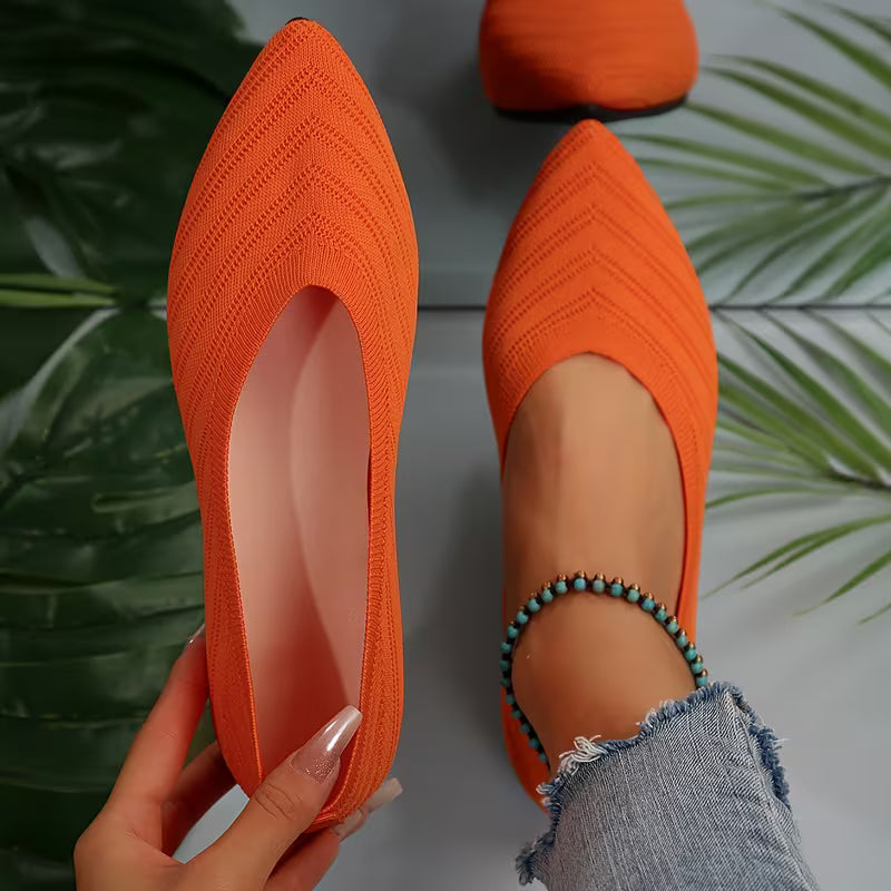 Mikya - Pointed Toe Knit Ballet Flat Shoes