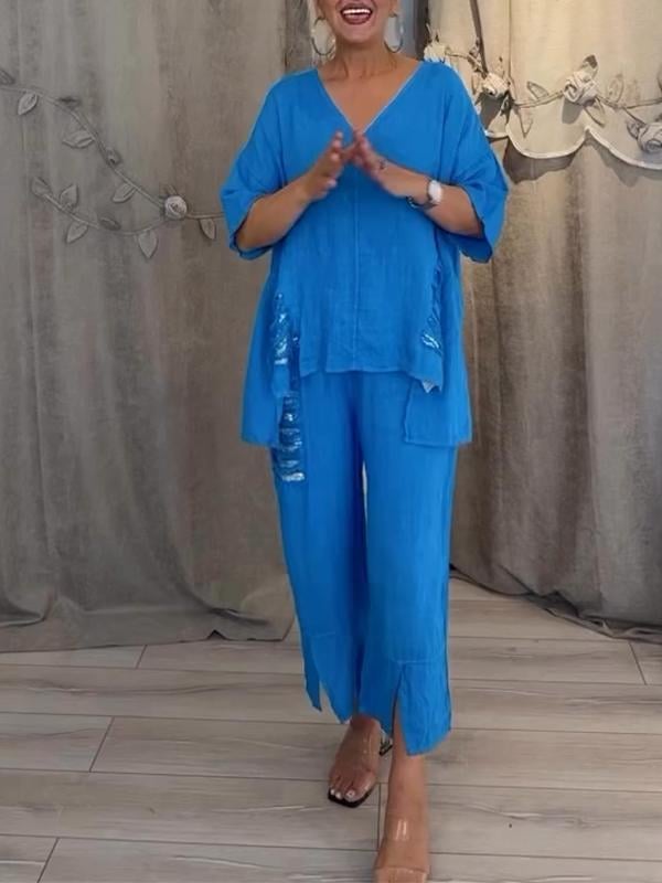 Ebony | V-Neck Loose Fit Pants Set