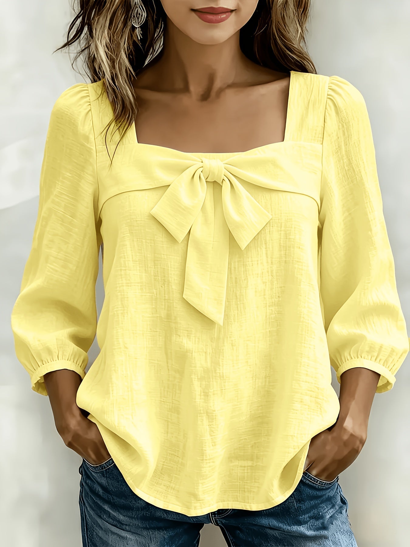 Avelieandra | Casual Summer Bow-Front Shirt in Blue