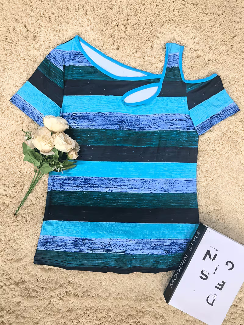 Sittina | Striped Cold Shoulder Cutout Top