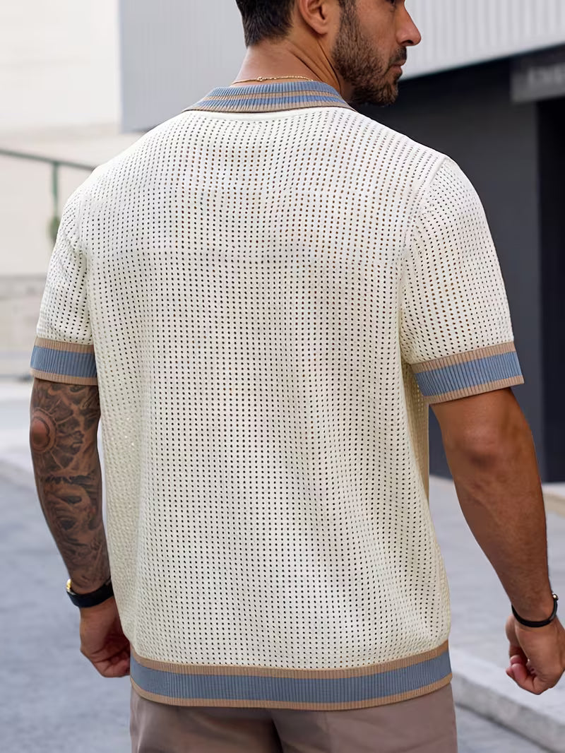 Walt | Knitted Short Sleeve Button-Up Polo Shirt