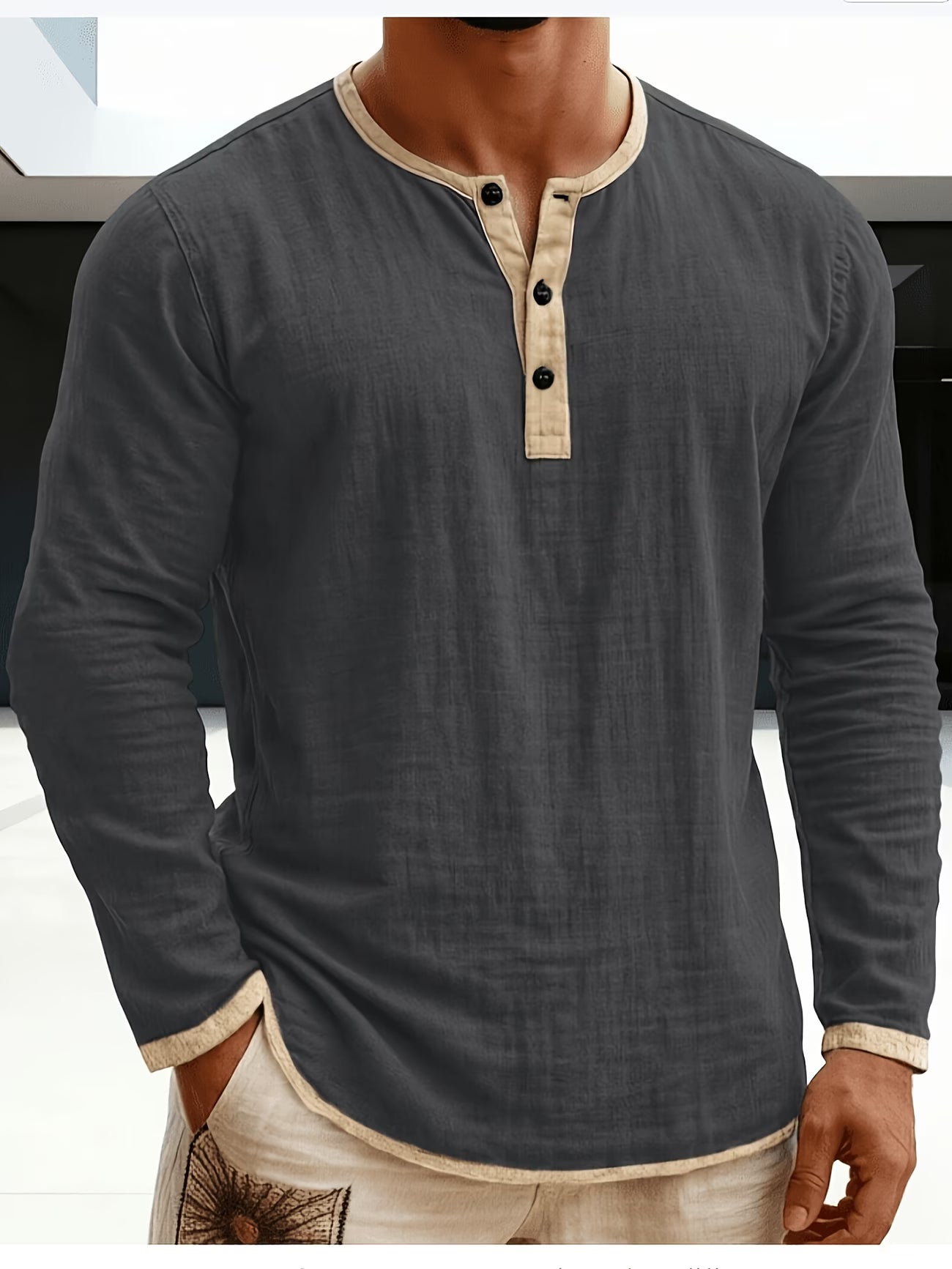 Lorcen | Long Sleeve Henley Shirt with Button Placket