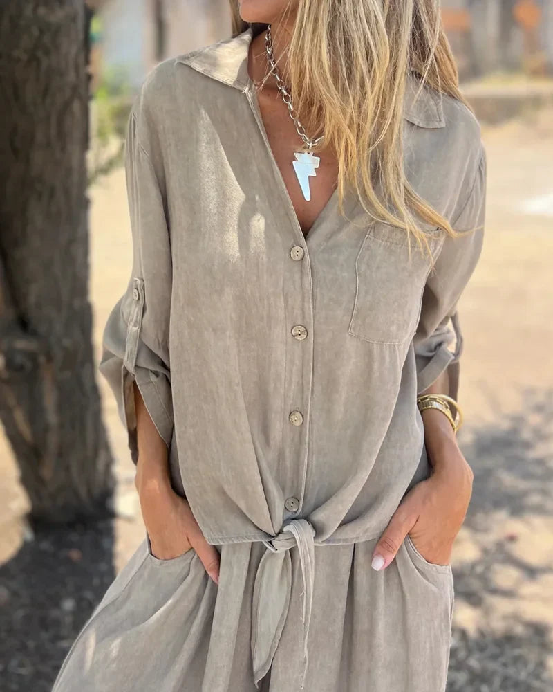 Bogna | Two-Piece Set Tie-Front Shirt Wide-Leg Pants