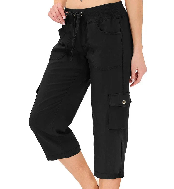 Mileni - High Waist Capri Cargo Drawstring Pants With Pockets