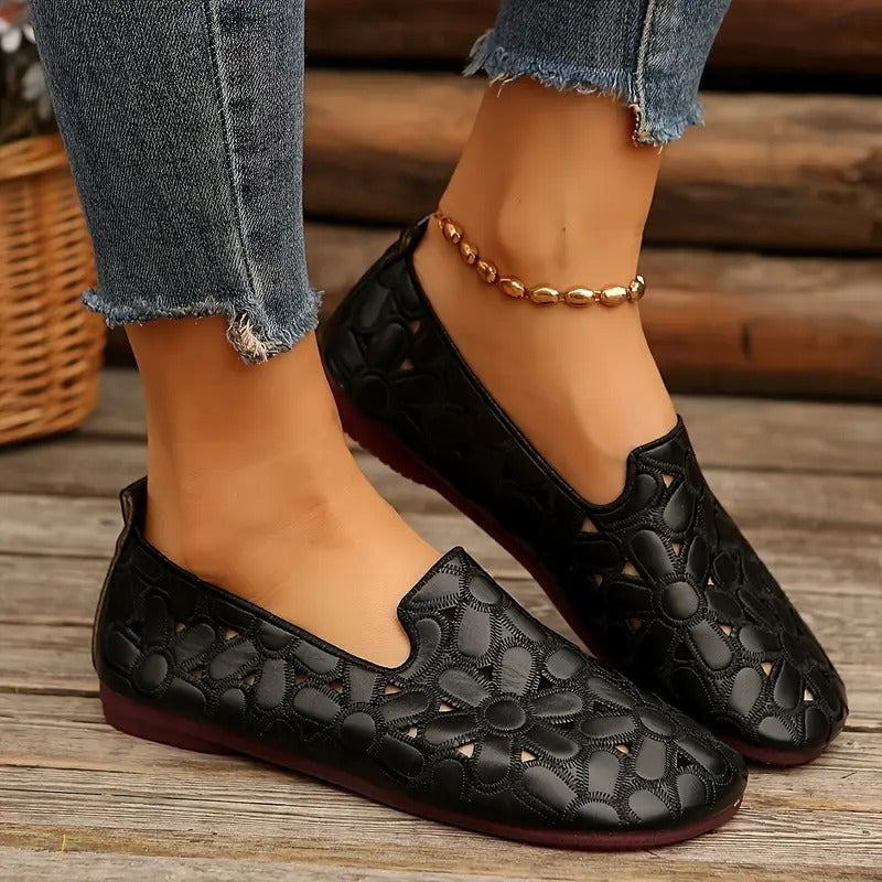 Veronica | Floral Cutout Slip On Flat Shoes