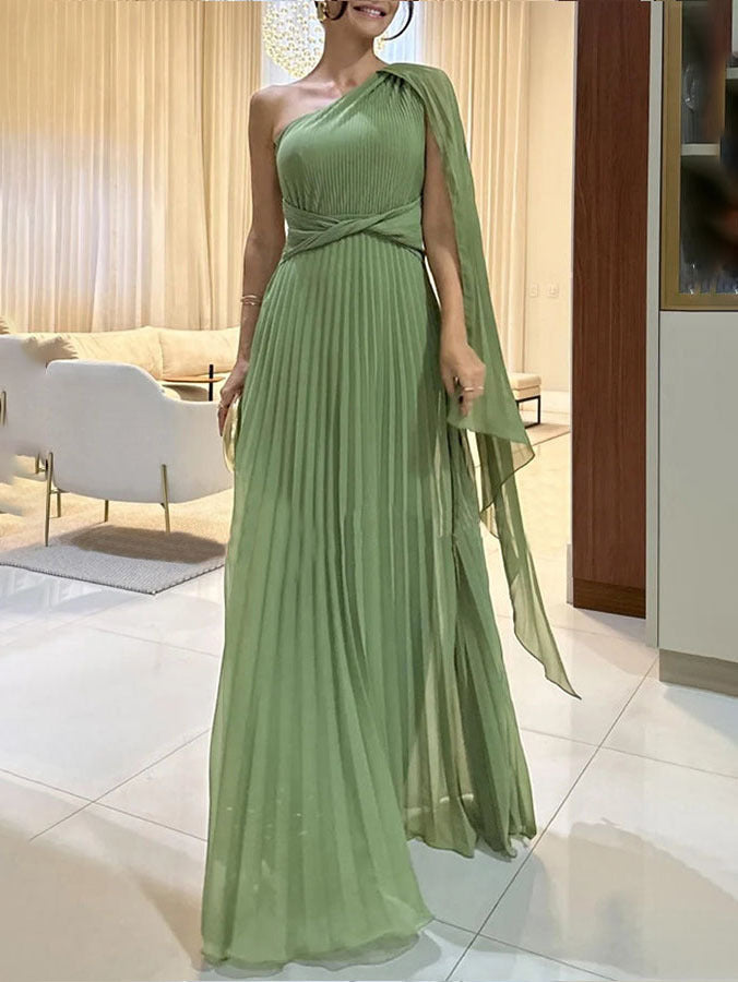 Kiriana | Pleated One Shoulder Maxi Evening Dress