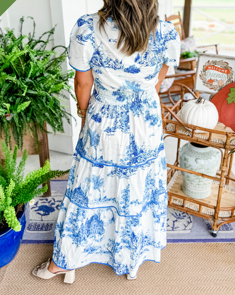 Ortrud | Short Sleeve Printed Tiered Maxi Dress