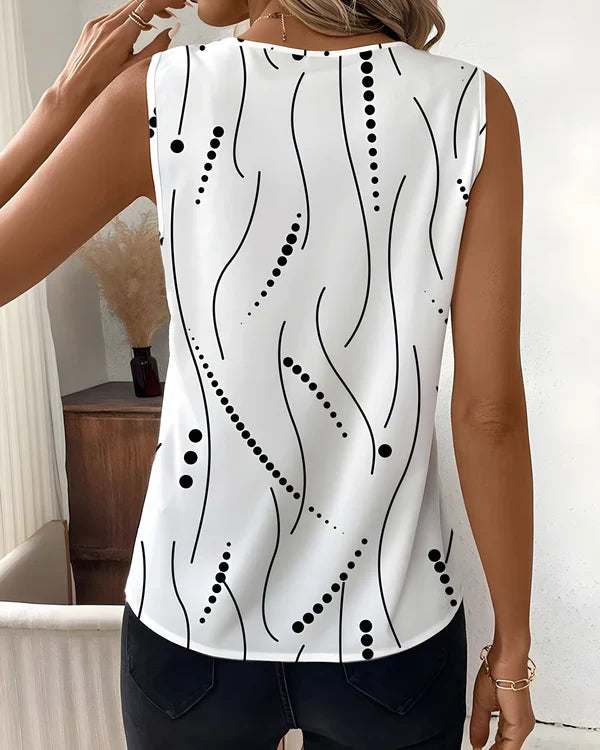 Thea | Sleeveless V Neck Printed Blouse