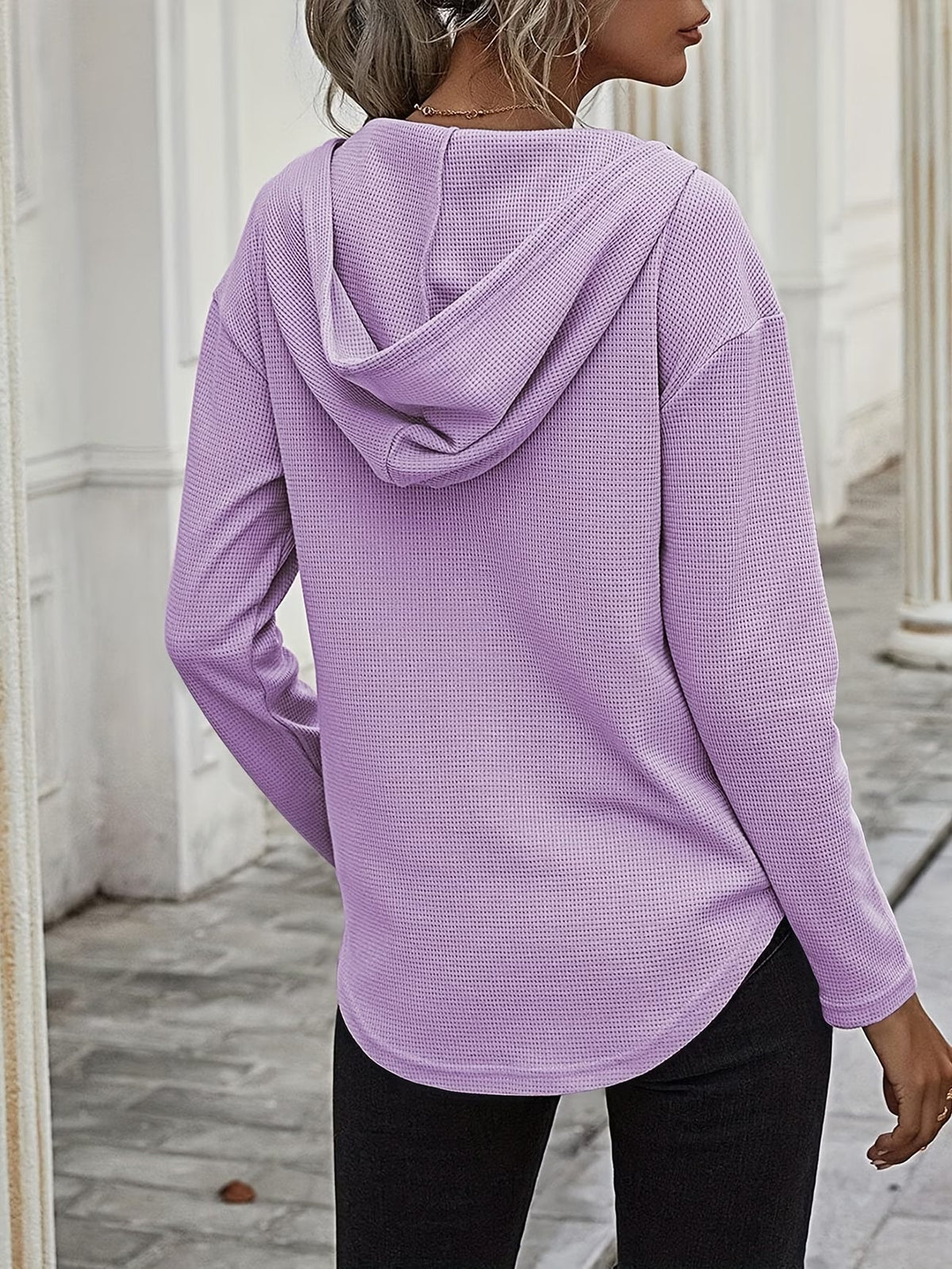 Laurette | Long Sleeve V-Neck Hoodie with Hood