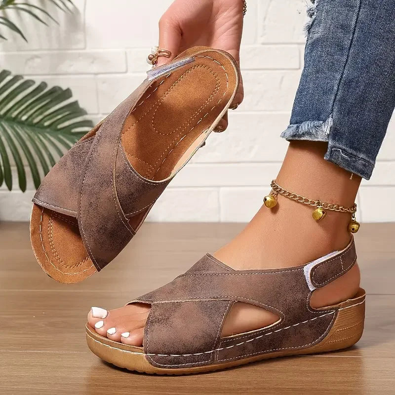Clarisa | Sandals Open-Toe Cross-Strap Adjustable Wedge Sole
