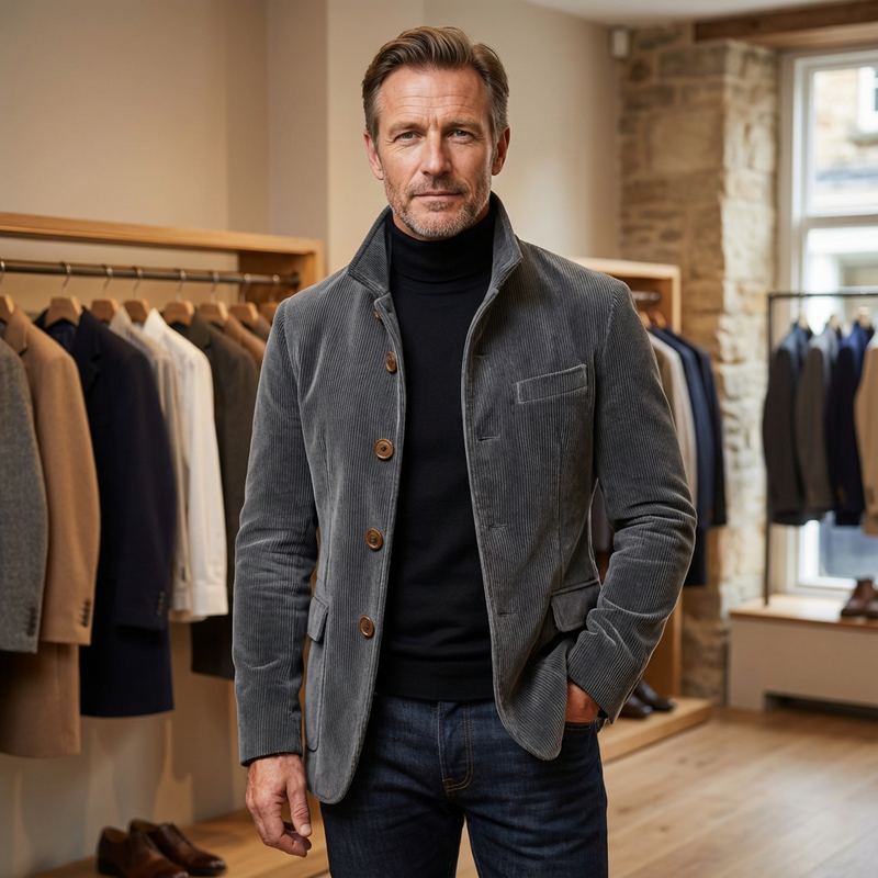 Eusebiu | Corduroy Button Front Stand Collar Jacket
