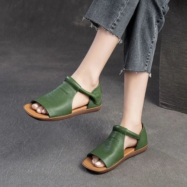 Shanera - Open Toe Cutout Flat Heel Sandals