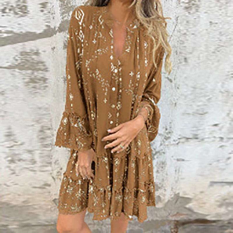 Gillian | Printed V-Neck Ruffle Dress