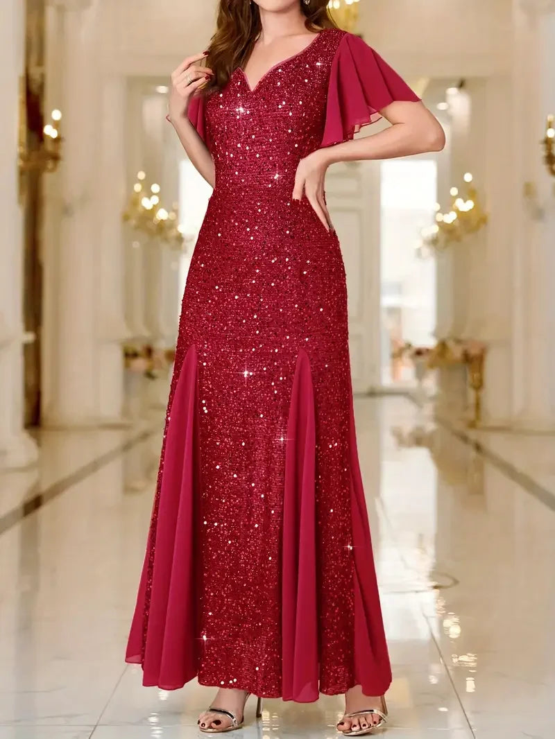 Hinrikka | Red Sequin Maxi Evening Dress