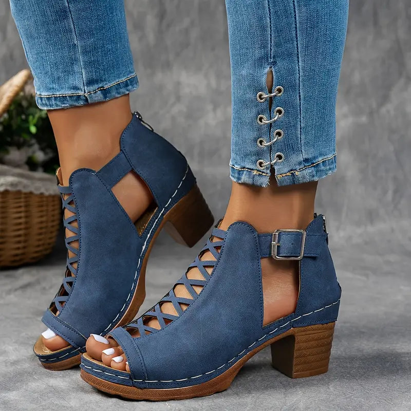 Alexia | Peep Toe Cutout Block Heel Sandals