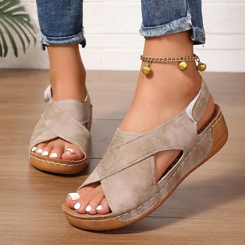 Clarisa | Sandals Open-Toe Cross-Strap Adjustable Wedge Sole