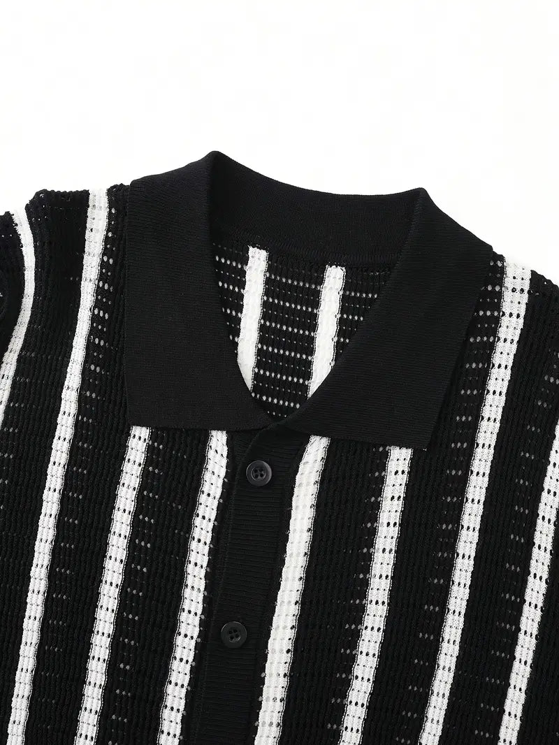 Cordell | Striped Short Sleeve Button Knit Shirt