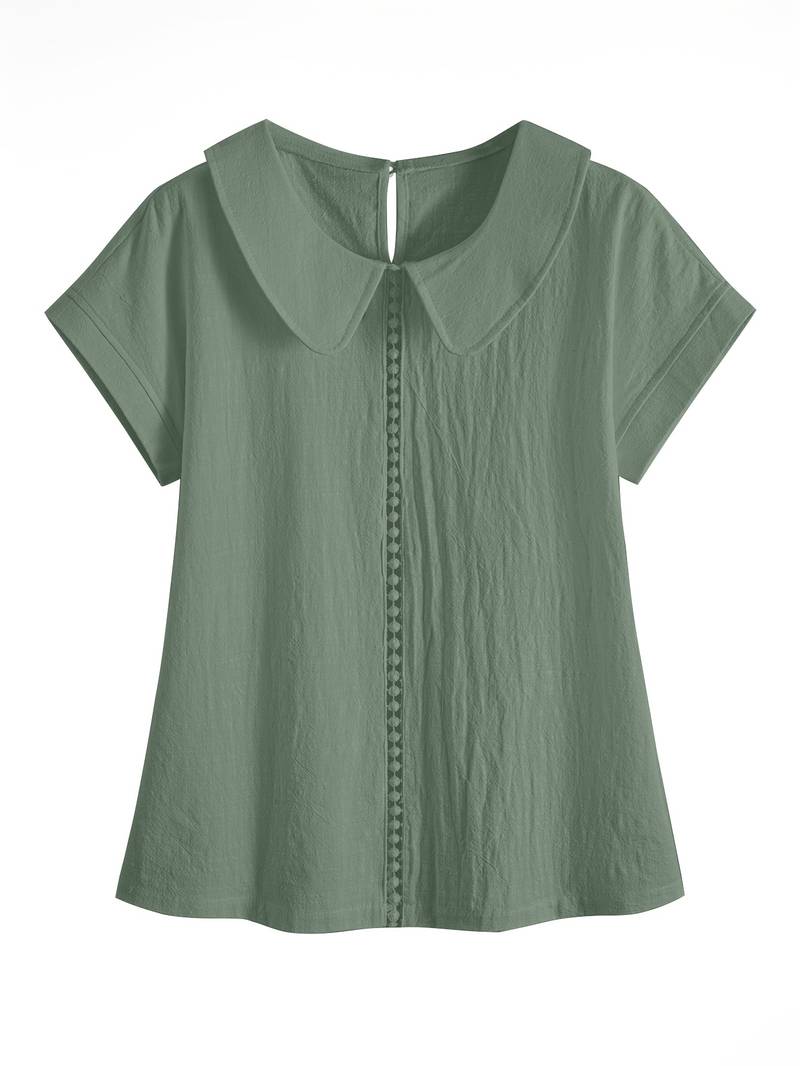 Krischelle - Peter Pan Collar Lace Trim Blouse