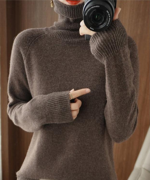 Amber | Sweater Blue Ribbed Turtleneck Long Sleeve