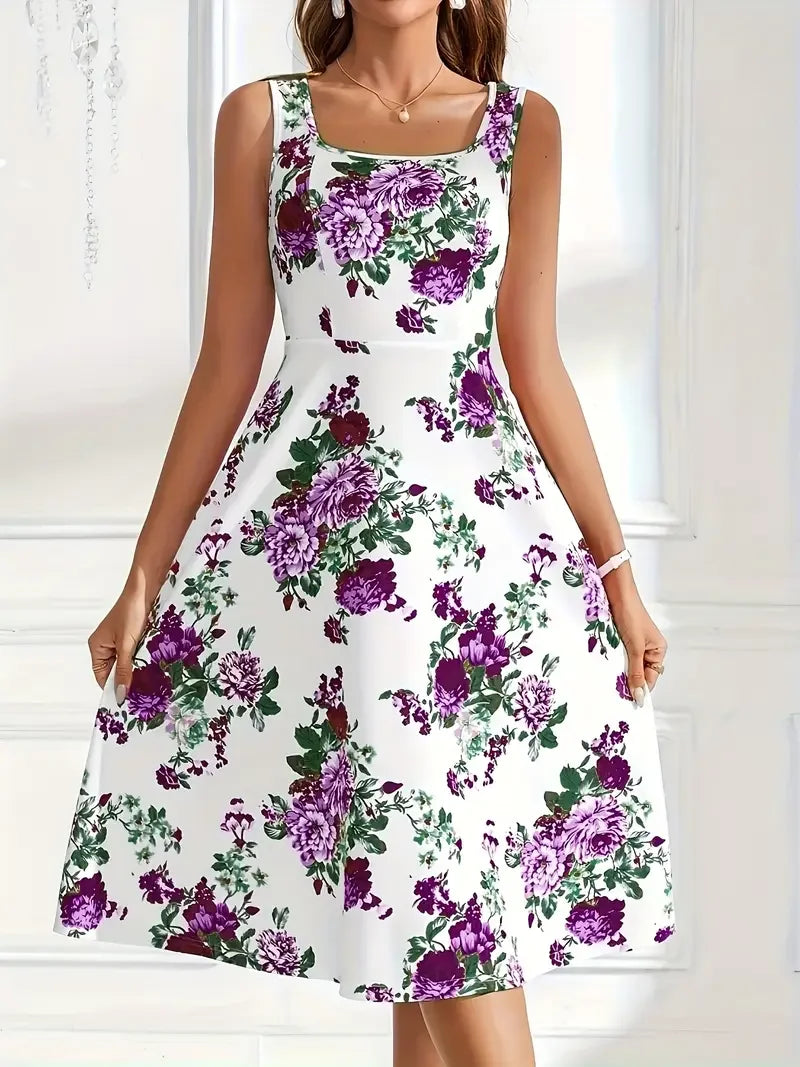 Nikolina | Sleeveless Floral A-Line Midi Dress