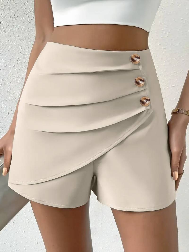 Houda | Skort Shorts with Asymmetric Button Overlay