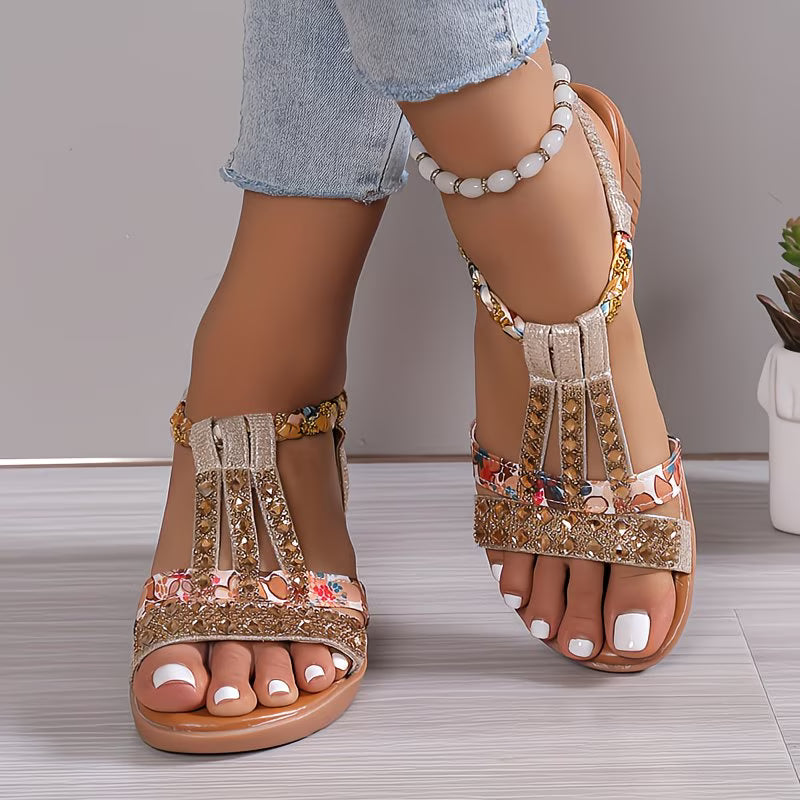 Noelia | Wedge Sandals with Printed T-Straps
