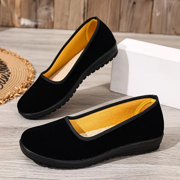 Sumaiya | Black Slip On Flat Shoes