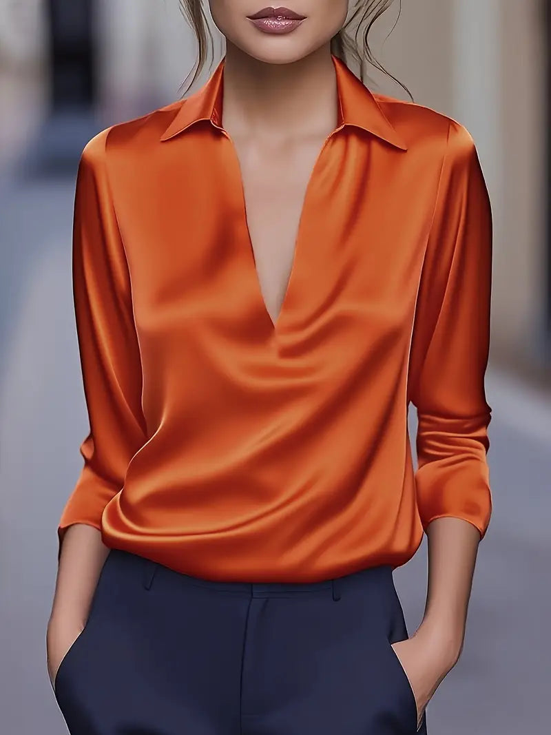 Lianyandra | V-Neck Satin Blouse in Light Pink