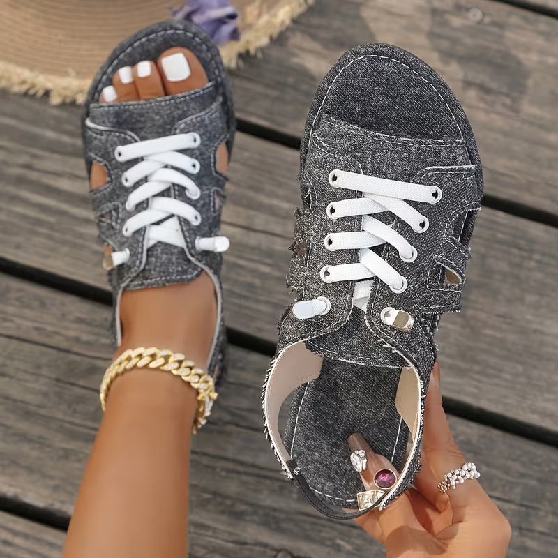 Samyn - Open Toe Lace Up Flat Sandals