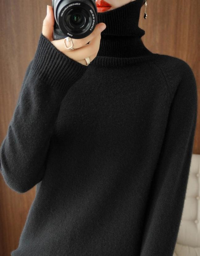 Amber | Sweater Blue Ribbed Turtleneck Long Sleeve