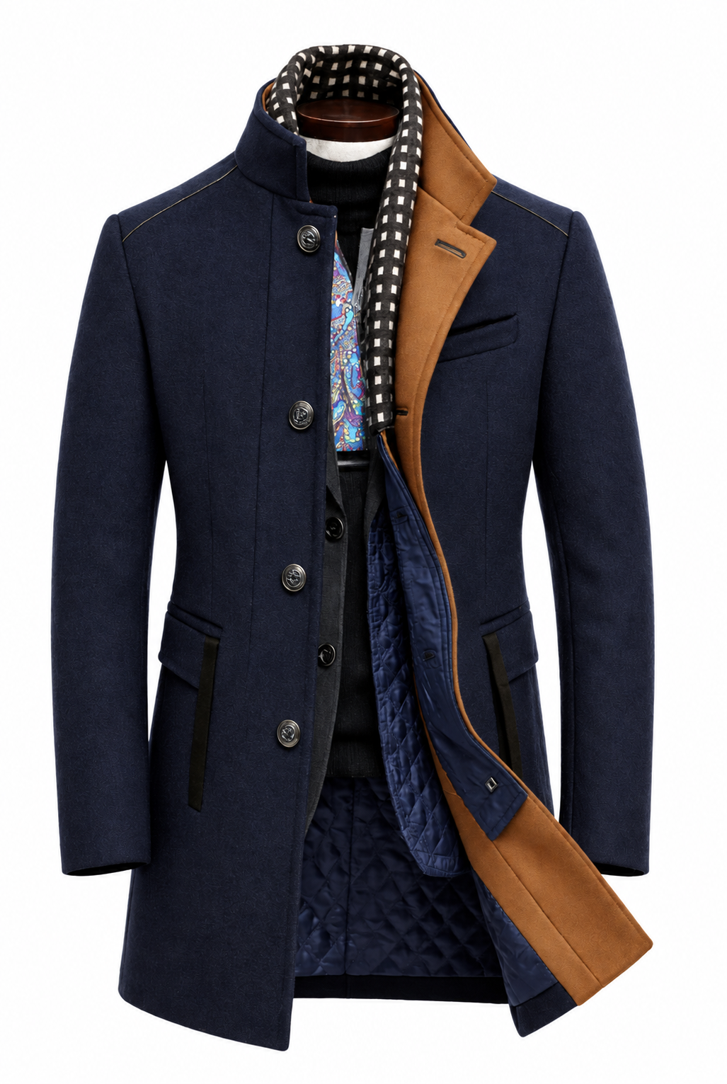 Reinaldo | Coat with Stand Collar and Contrast Trim