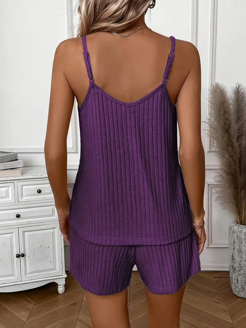 Isalie | Sleeveless Ribbed Drawstring Shorts Set