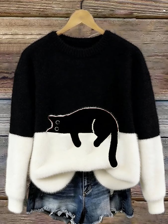 Kalisine | Casual Cat Graphic Sweater in Multiple Colors