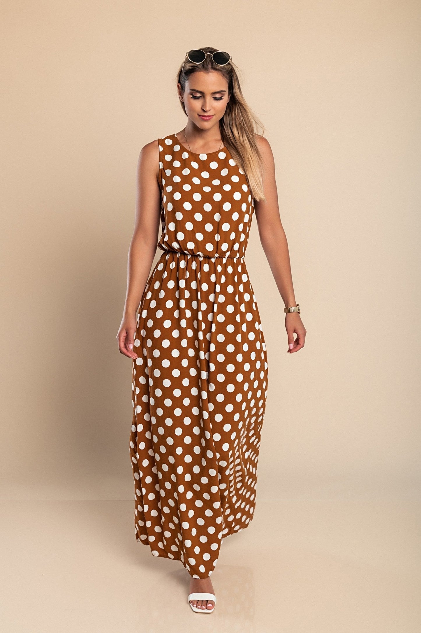 Lyna | Polka Dot Sleeveless Maxi Dress