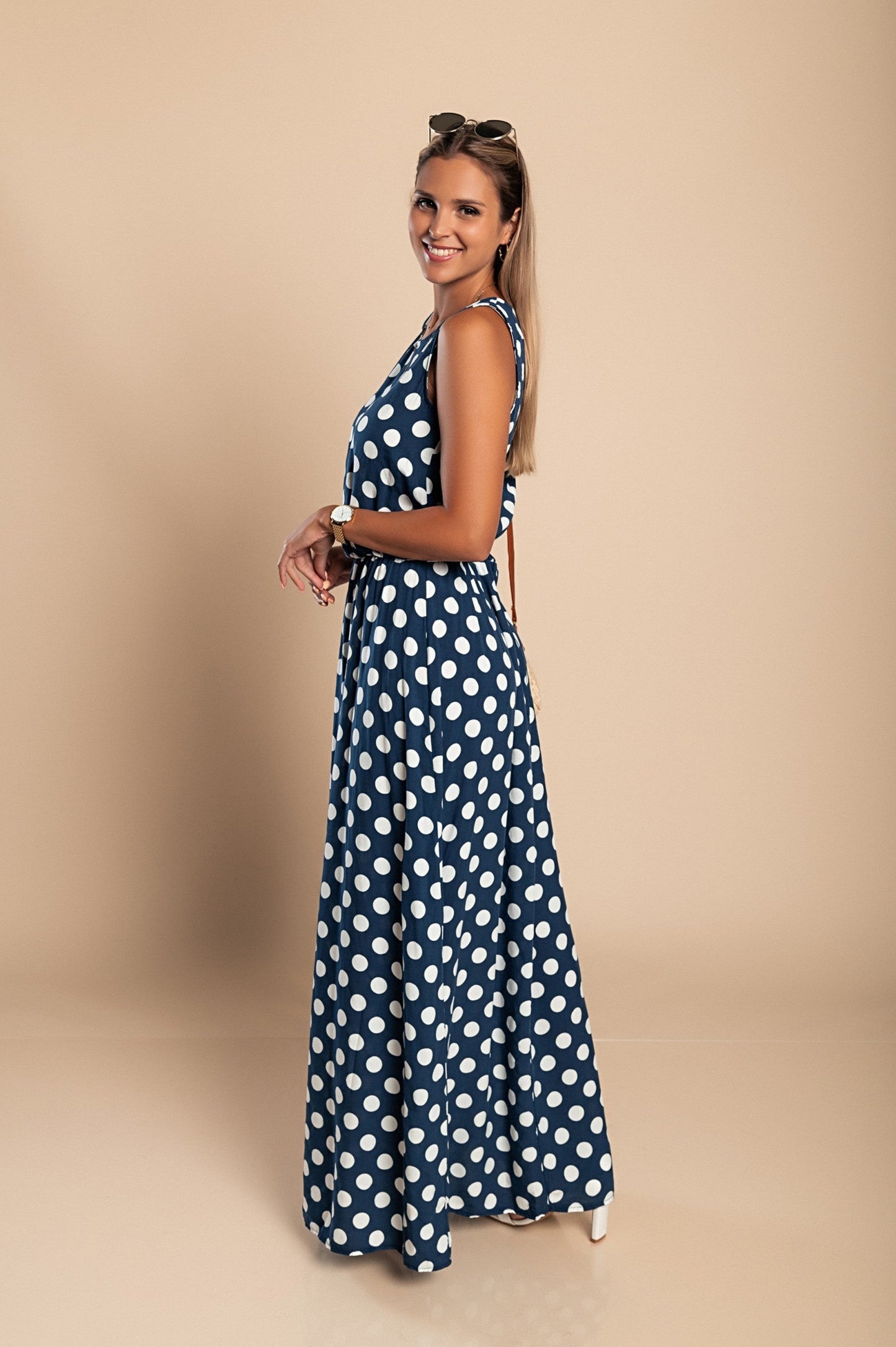 Lyna | Polka Dot Sleeveless Maxi Dress