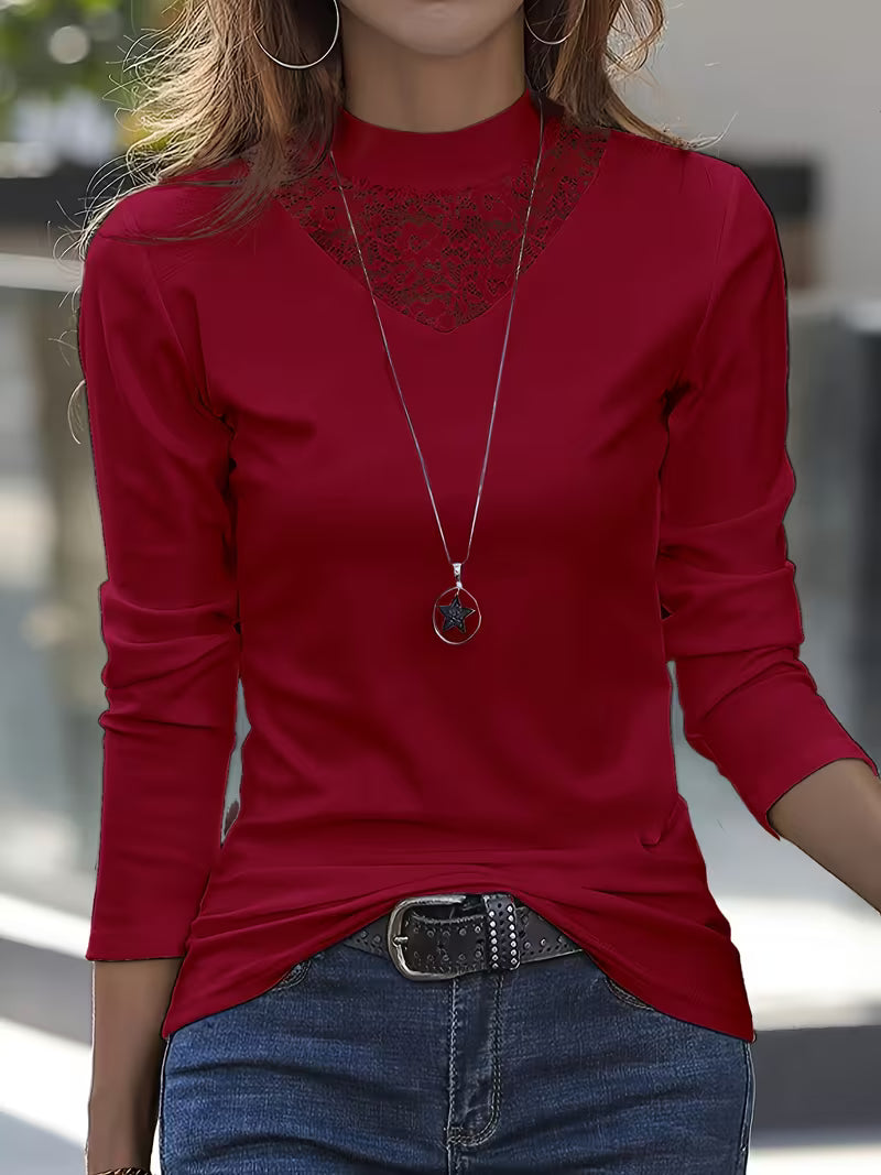 Marine | Long Sleeve Top with Lace Neckline