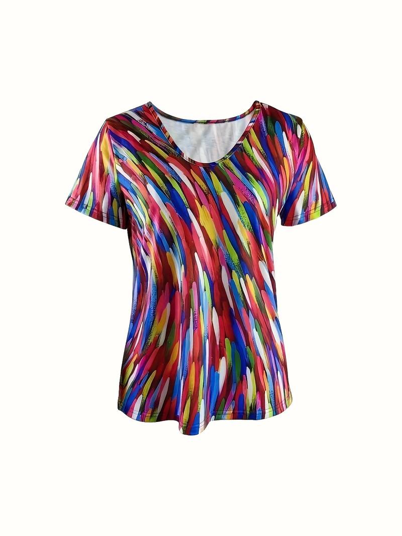 Vidumini | Rainbow Print Short Sleeve Scoop Neck Top